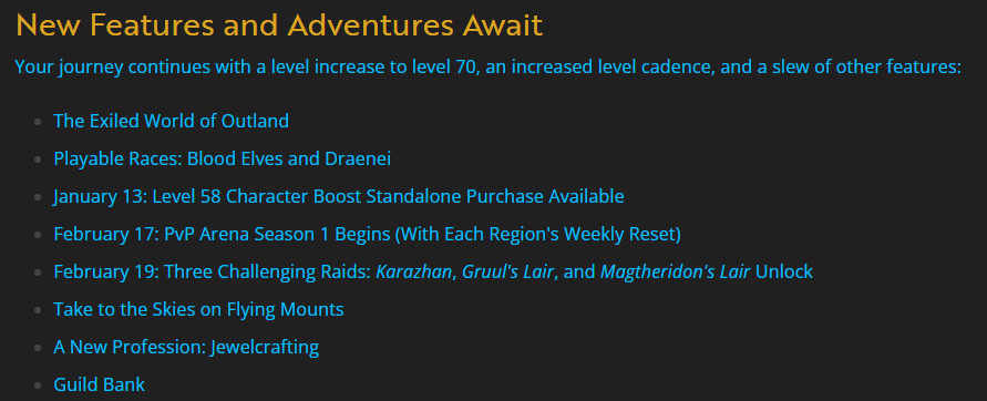 WoW The Burning Crusade beginning on February 5th